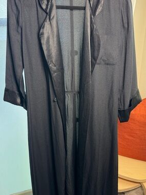 Vintage Long Black Tux Satin-Trim Duster